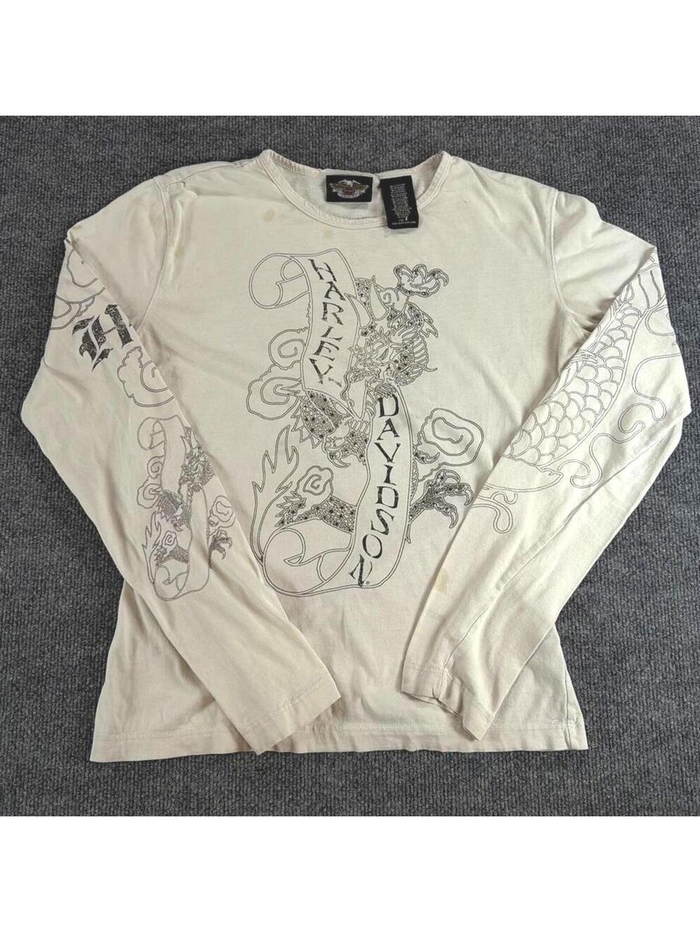 Harley-Davidson Dragon Long Sleeve Shirt Women's Sm - Studded, Bedazzled,‎ Biker
